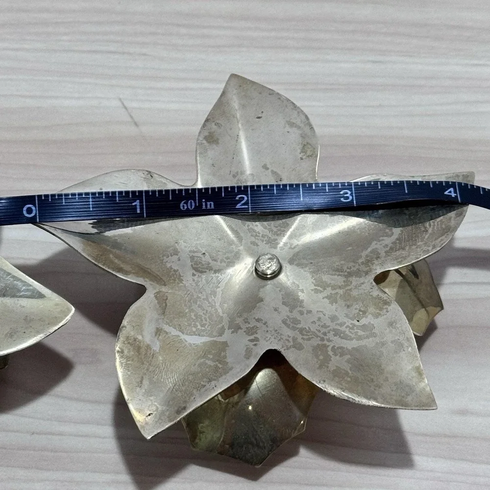 Pair Of Vintage Solid Brass Flower Lotus Water Lily Taper Candlestick Holders